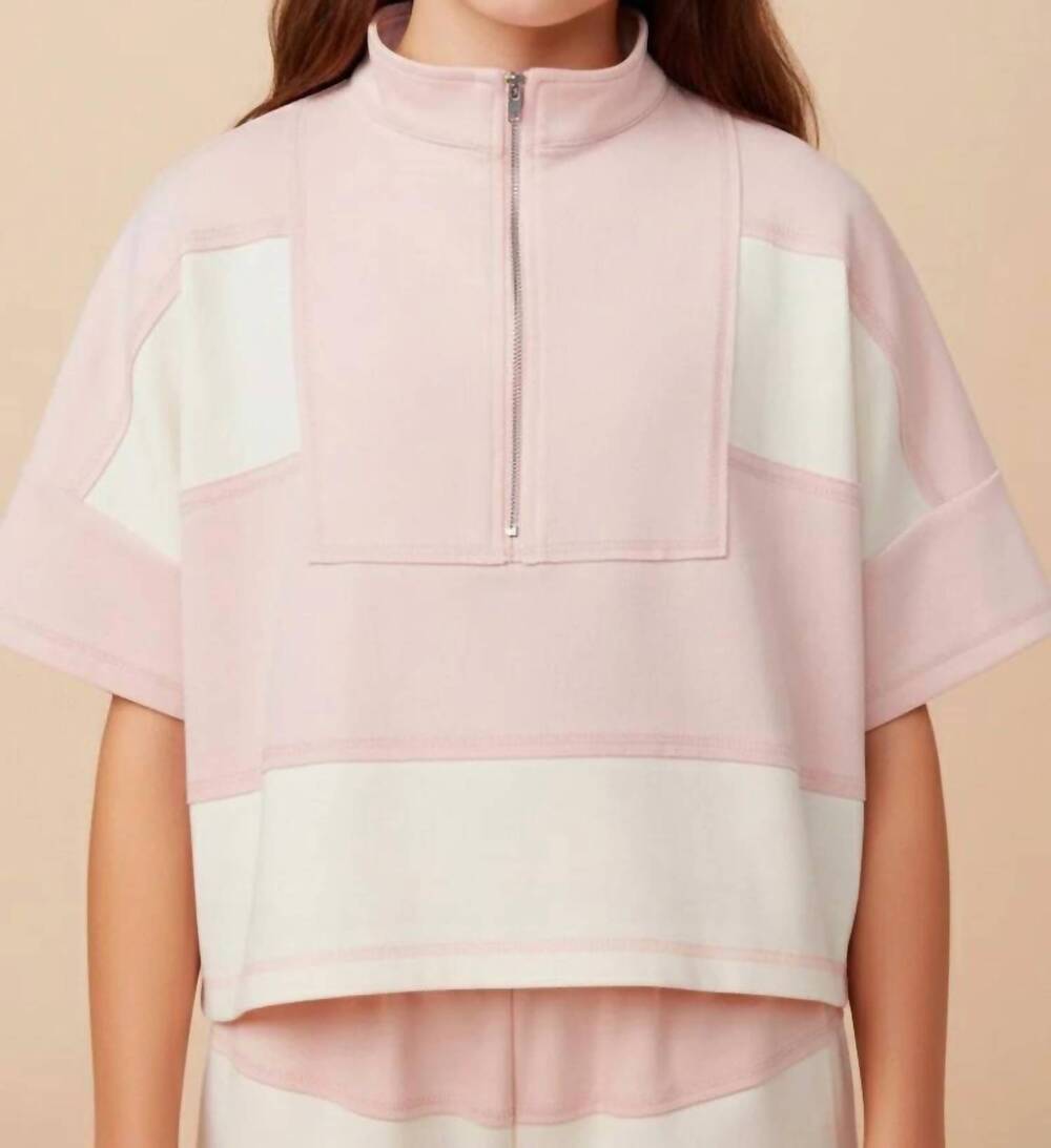 NEW HAYDEN LA girl's color block pullover in pink/cream